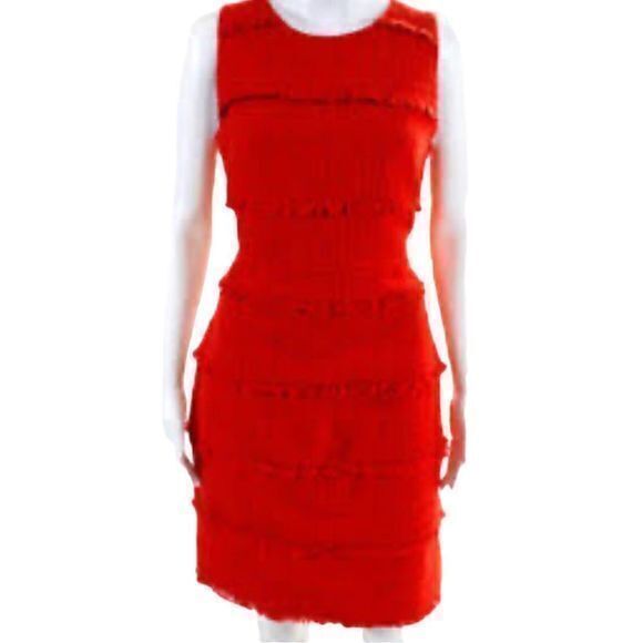 J. Crew Red Sleeveless Ruffle Sheath Dress